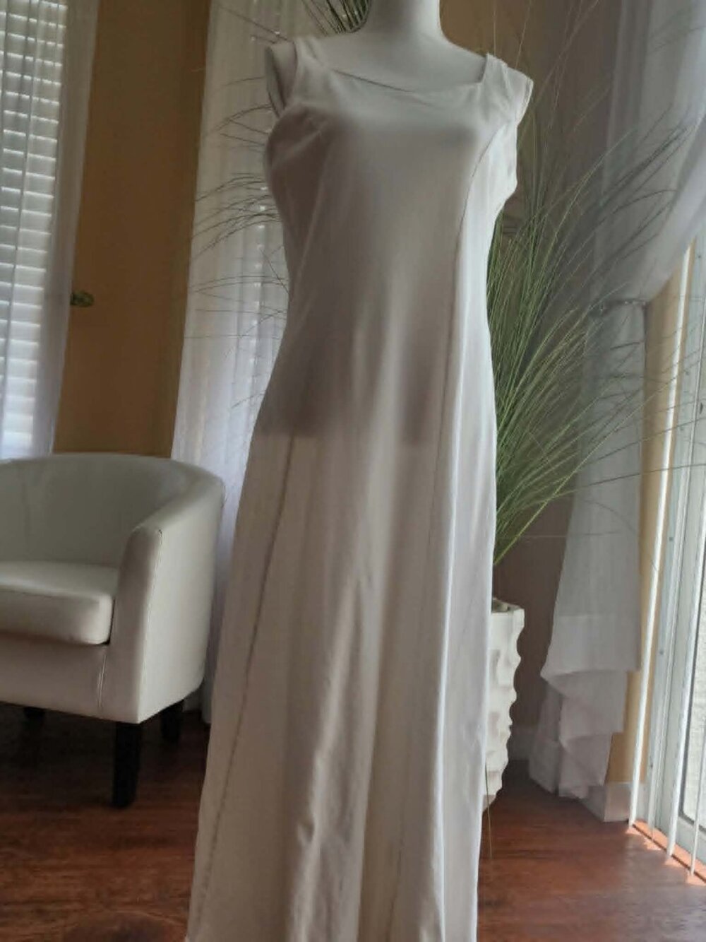 Ballinger Gold Ivory Maxi Dress Women's M Sleeveless Cotton Blend